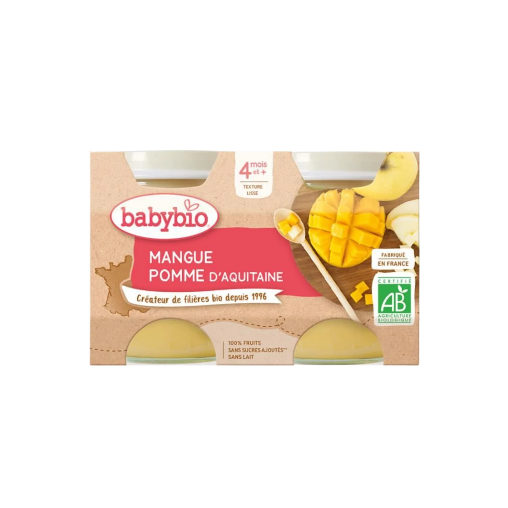 BABYBIO Compotes bébé dès 4 mois, pomme mangue 2x130g -C103