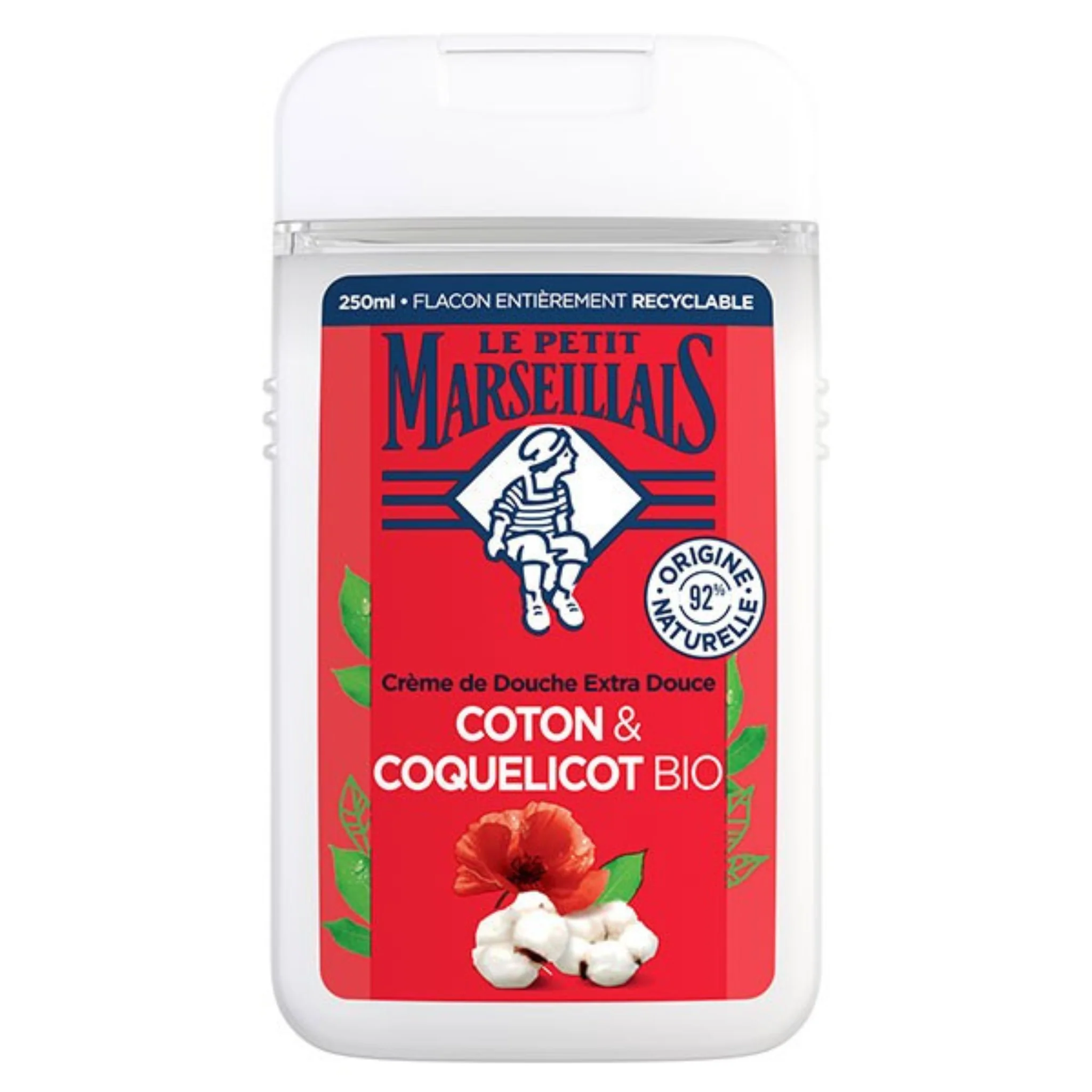 LE PETIT MARSEILLAIS Gel douche Extra Doux Lait de Coton et Coquelicot bio 250ml -J93/90