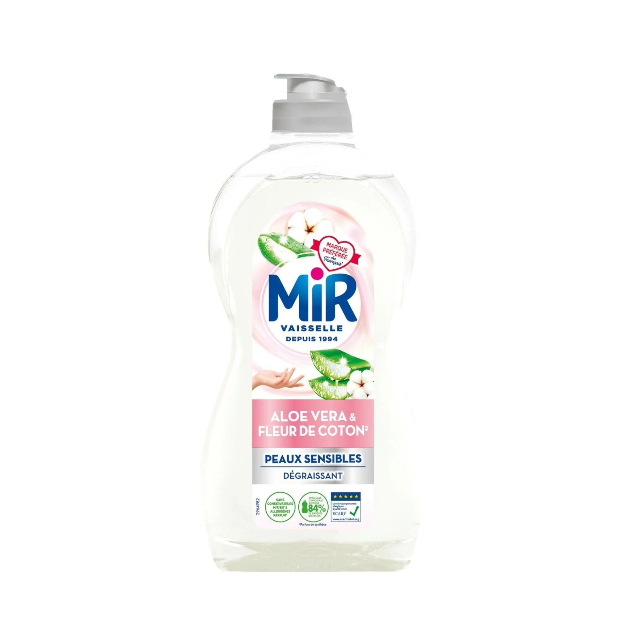 MIR Liquide Vaisselle Concentré Hypoallergénique Aloe Vera et Fleurs de Coton 450ml -J74
