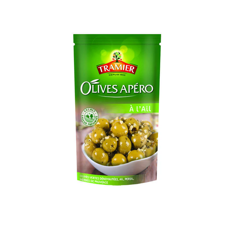 TRAMIER Olives vertes apéro à l'ail 150g -G62